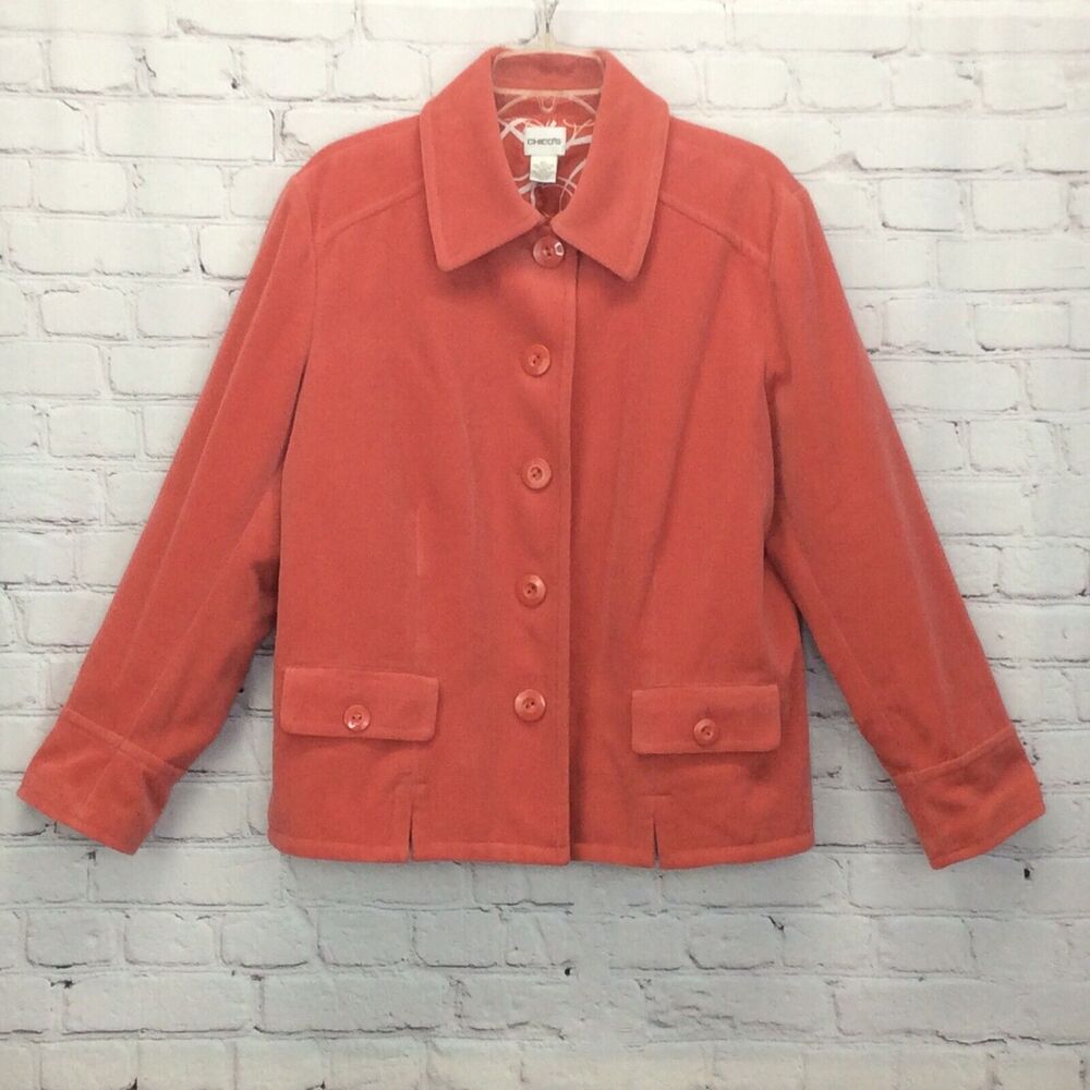 Chico's Pea Coat Women's Size 3 US L/16 Salmon Button Up Collared Lined Pockets